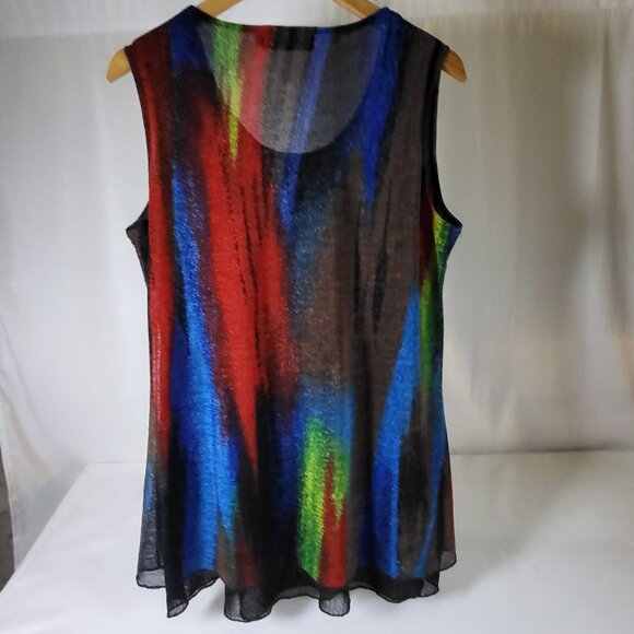 Creation Blouse Sleeveless Multicolor Sheer Tunic Abstract Art Women's Small Top - Picture 1 of 12